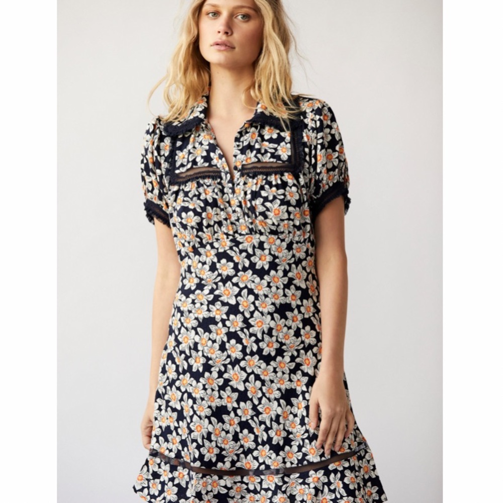 Free People Warm Glow Navy Floral Mini Dress